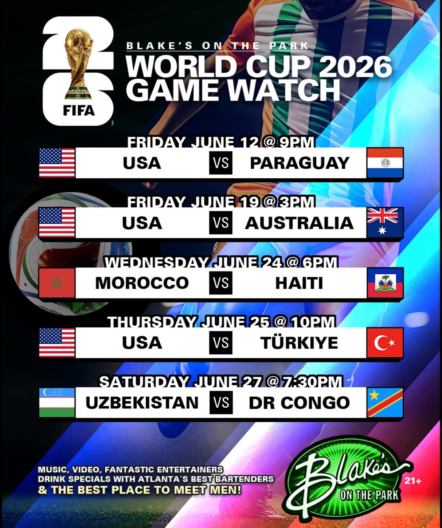 Blake's on the Park World Cup 2026 Game Watch