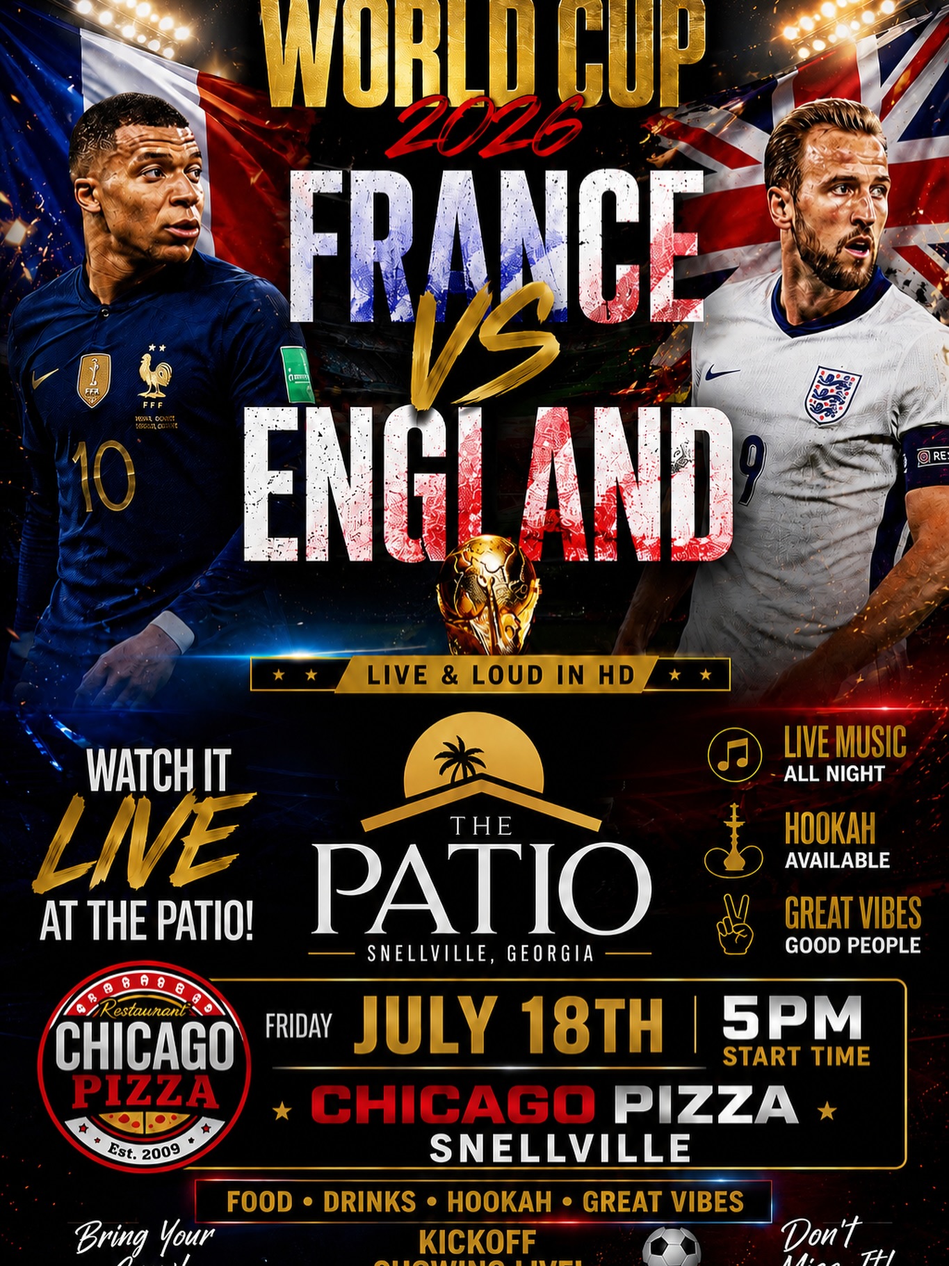 World Cup 2026: France vs England – Live at The Patio