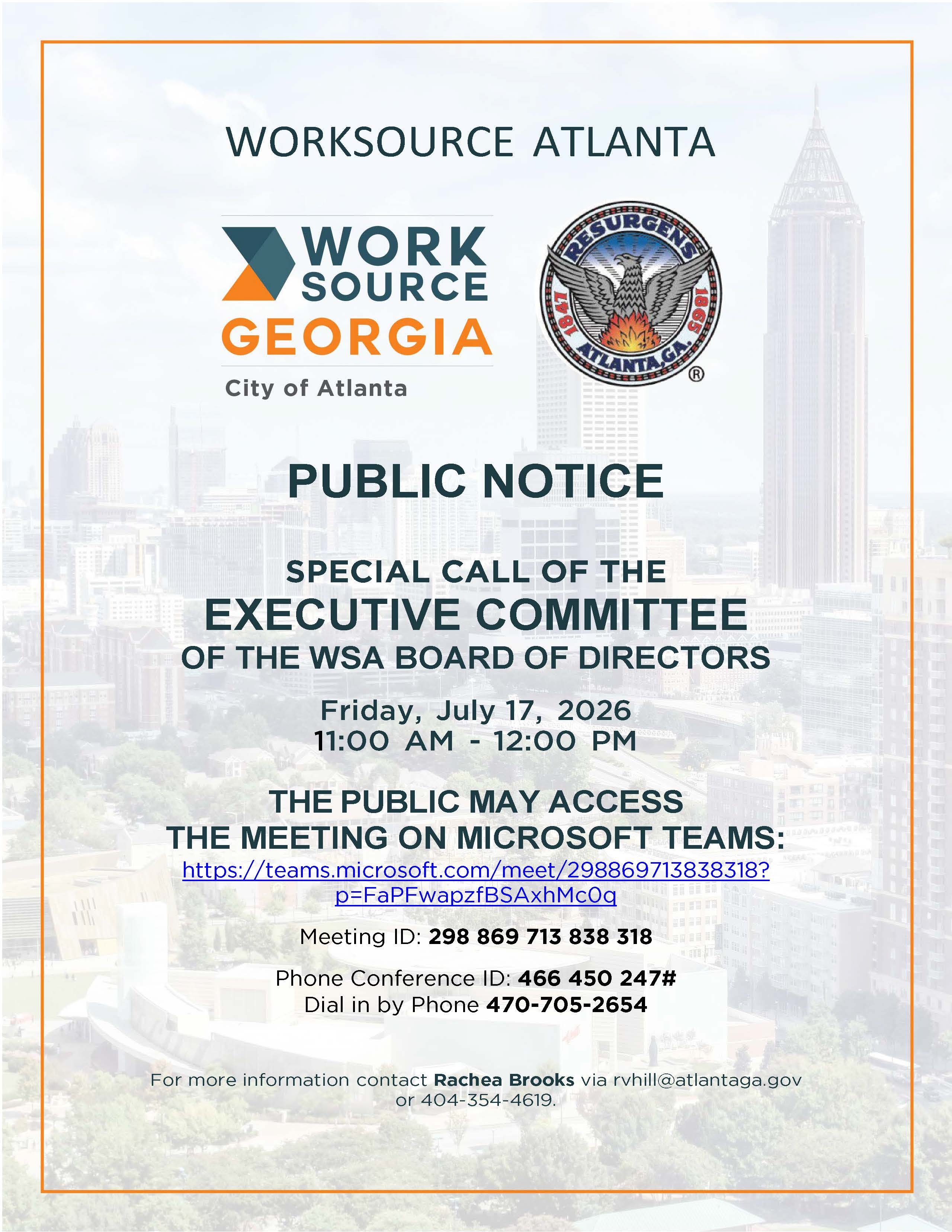 Special Call of the Executive Committee of the WSA Board of Directors